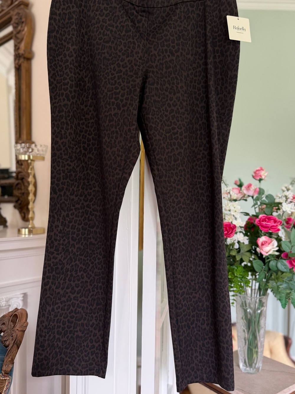 Rafaella Black Brown Leopard-Print Boot Cut Pants, size XL